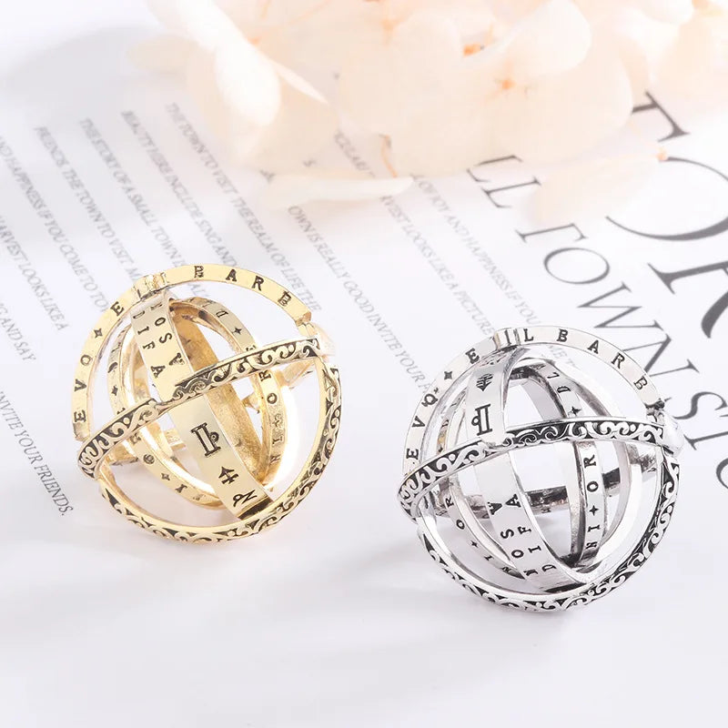 Astronomy Ball Rings Men Openable Rotate Sphere Cosmic Planet letter Ring Women Fashion Jewelry  7-12 Size