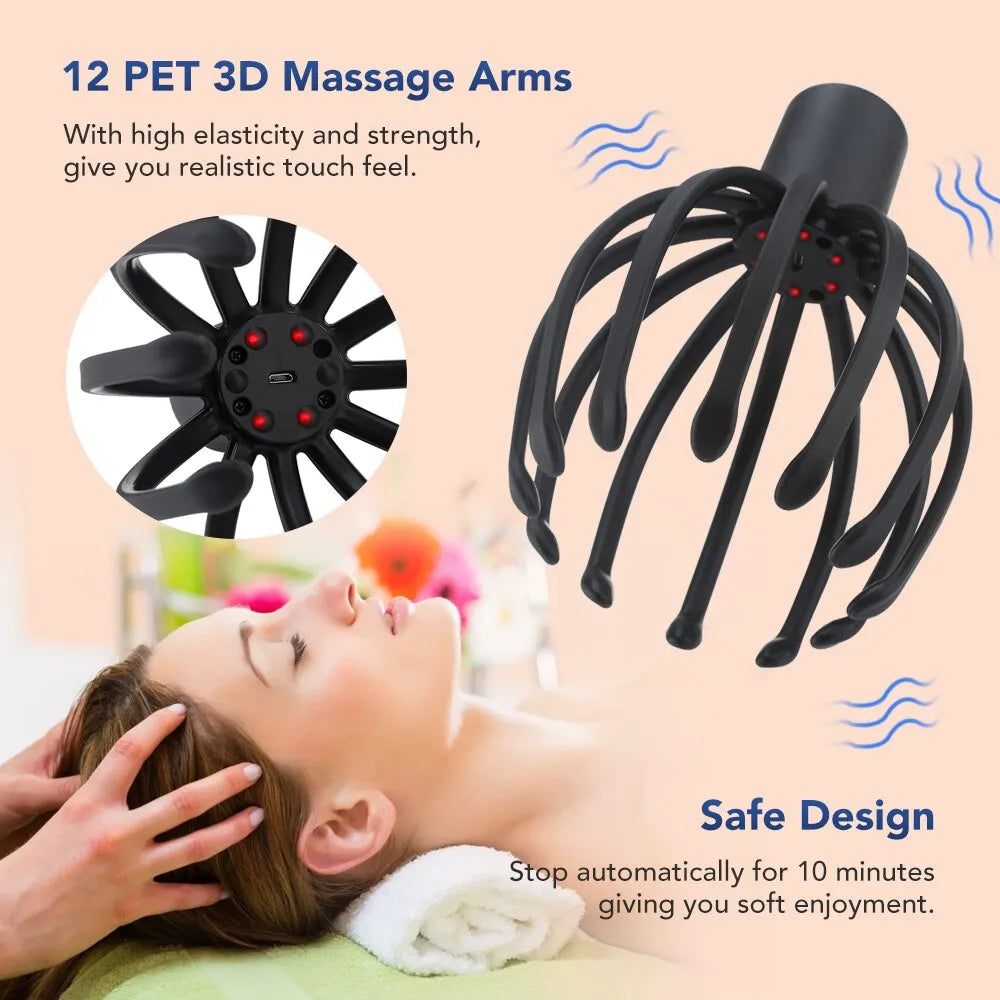 Electric Octopus Claw Scalp Massager Stress Relief Therapeutic Head Scratcher Stress Relief and Hair Stimulation